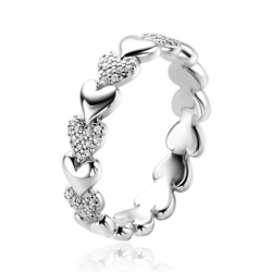 ZINZI zilveren ring met hartjes afwisselend bezet met witte zirconia's maat 58 ZIR1798Z - 58644