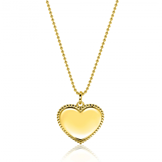 23mm ZINZI gold plated zilveren hanger hart met parelrand voor gravure ZIH2654G (zonder collier) - 58805