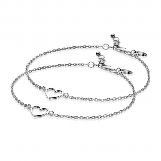ZINZI set van 2 zilveren armbanden met open hartje - 58807