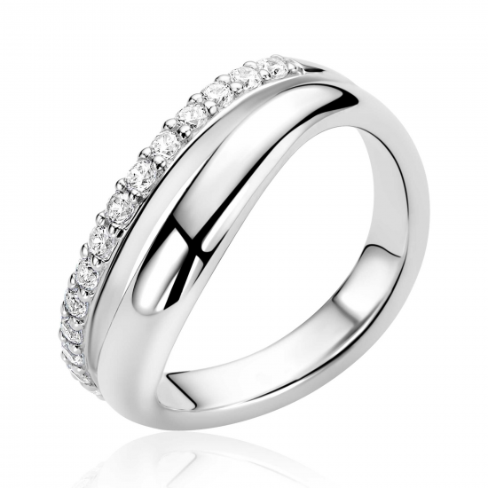 ZINZI zilveren multi-look ring met brede gladde band en band bezet met witte zirkonia's ZIR2902 - 59442