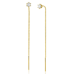80mm ZINZI gold plated zilveren doortrek oorbellen met chatonzetting 5mm witte zirconia en sierlijk kettinkje ZIO2576Y - 59443
