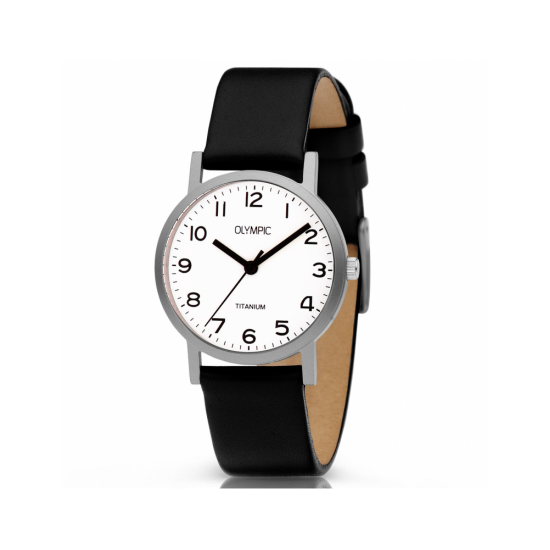 Olympic OL26DTL071 JOSH Horloge - Titaan - Leer - Zwart - Wit - 58447