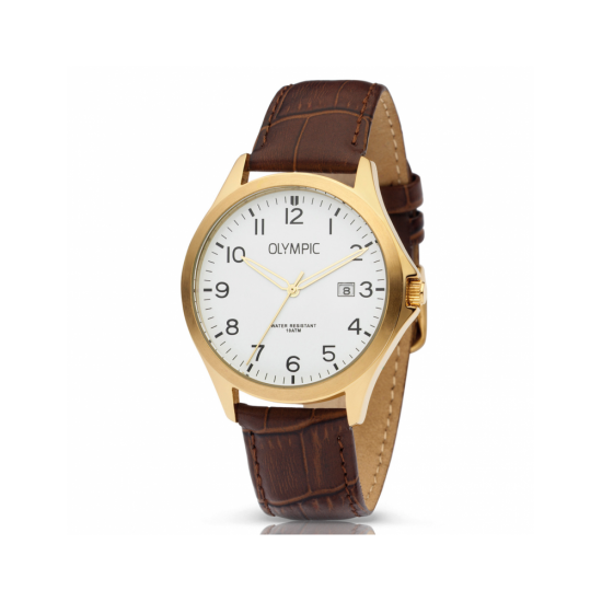 Olympic OL72HDL002 ROBIN - Horloge - Staal - Goudkleurig - Leer - 40mm - 57385