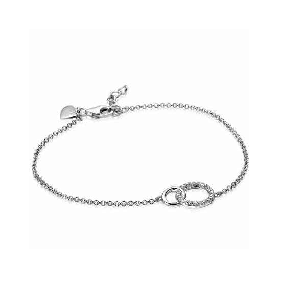 ZINZI zilveren armband 2 open rondjes verbonden wit ZIA1782 - 58288