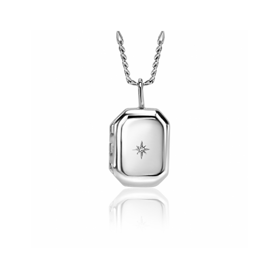 22mm ZINZI zilveren medaillon rechthoek glanzend bezet met witte zirconia ZIH2425 (zonder collier) - 59058