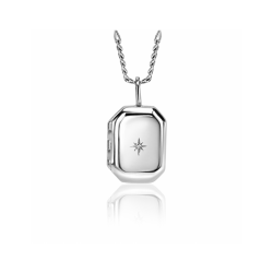 22mm ZINZI zilveren medaillon rechthoek glanzend bezet met witte zirconia ZIH2425 (zonder collier) - 59058