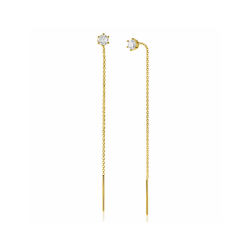 80mm ZINZI gold plated zilveren doortrek oorbellen met chatonzetting 5mm witte zirconia en sierlijk kettinkje ZIO2576Y - 59443