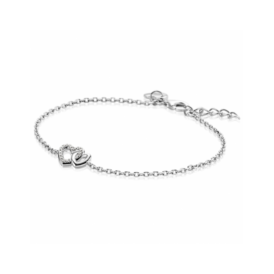 ZINZI zilveren armband met verbonden hartjes, witte zirkonia's 17-19cm  ZIA2493 - 58286