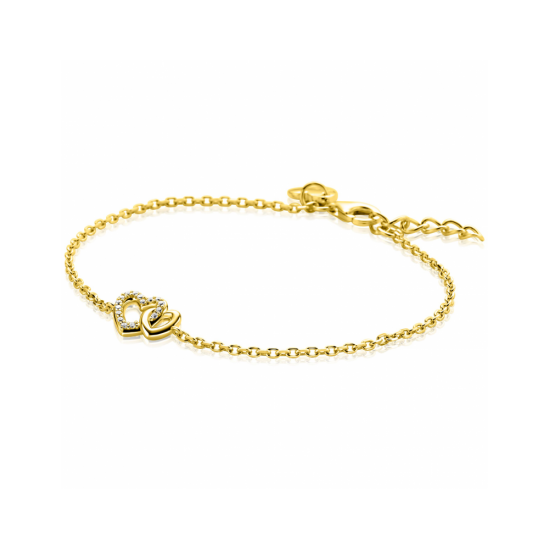 ZINZI gold plated zilveren armband met verbonden hartjes, witte zirkonia's 17-19cm ZIA2493Y - 57857