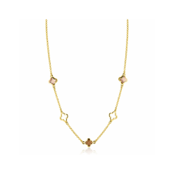 ZINZI gold plated zilveren collier 45cm met drie klavervormige zettingen met bruine kleurstenen ZIC2772 - 58386