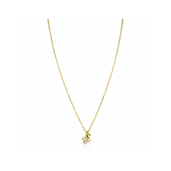 ZINZI goldplated zilveren ketting 45cm met klavertje vier en hartje hanger ZIC2783Y - 58293