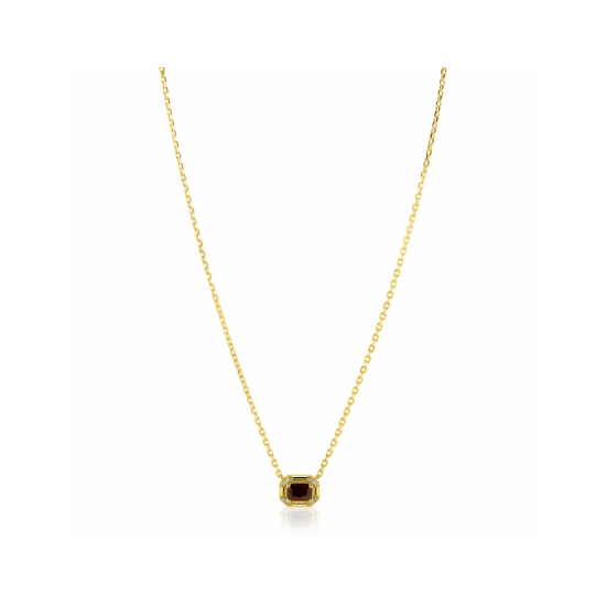 ZINZI goldplated zilveren ketting 45cm met achthoekige hanger bruine kleursteen ZIC2803 - 58411