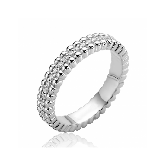 Ga naar het begin van de afbeeldingen-gallerij ZINZI zilveren multi-look ring met speelse structuur en een rij witte zirkonia's als middenbaan ZIR2834C - 58342