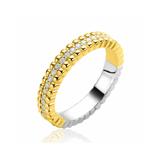 ZINZI goldplated zilveren multi-look ring met speelse structuur en een rij witte zirkonia's als middenbaan ZIR2834YC - 58344