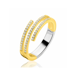 ZINZI goldplated zilveren multi-look ring (6mm breed) met 3 banen bezet met witte zirkoniaƒ?Ts ZIR2727Y - 58343