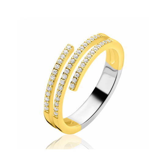ZINZI goldplated zilveren multi-look ring (6mm breed) met 3 banen bezet met witte zirkoniaƒ?Ts ZIR2727Y - 58343