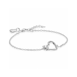 ZINZI zilveren armband met twee sierlijke harten die met elkaar verbonden zijn, ook bezet met witte zirkonia's 17-20cm ZIA2874 - 59043