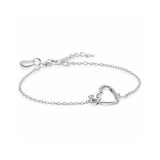 ZINZI zilveren armband met twee sierlijke harten die met elkaar verbonden zijn, ook bezet met witte zirkonia's 17-20cm ZIA2874 - 59043