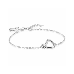 ZINZI zilveren armband met twee sierlijke harten die met elkaar verbonden zijn, ook bezet met witte zirkonia's 17-20cm ZIA2874 - 59043
