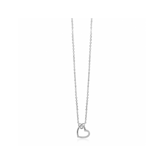 ZINZI zilveren ketting met twee sierlijke harten die met elkaar verbonden zijn, ook bezet met witte zirkonia's 42-45cm ZIC2874 - 59042