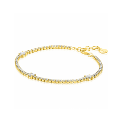 ZINZI gold plated zilveren tennisarmband 2,1mm breed bezet met witte zirkoniaƒ?Ts in verfijnde rijzetting, afgewisseld met drie grotere witte zirkonia's (4,3mm) in chatonzetting ZIA2894Y - 59438