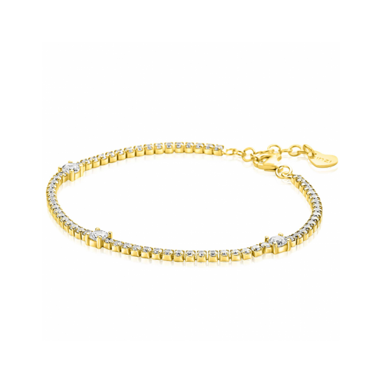 ZINZI gold plated zilveren tennisarmband 2,1mm breed bezet met witte zirkoniaƒ?Ts in verfijnde rijzetting, afgewisseld met drie grotere witte zirkonia's (4,3mm) in chatonzetting ZIA2894Y - 59438