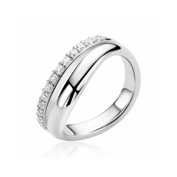 ZINZI zilveren multi-look ring met brede gladde band en band bezet met witte zirkonia's ZIR2902 - 59442