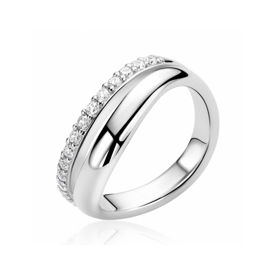 ZINZI zilveren multi-look ring met brede gladde band en band bezet met witte zirkonia's ZIR2902 - 59442