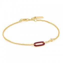 ANIA HAIE Claret Red Enamel Raven Link Gold Bracelet MAAT 18,5cm - 48194