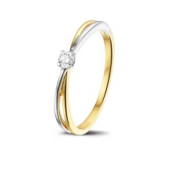 14 karaat solitair ring  bicolor met diamant GGA1634 - 52393