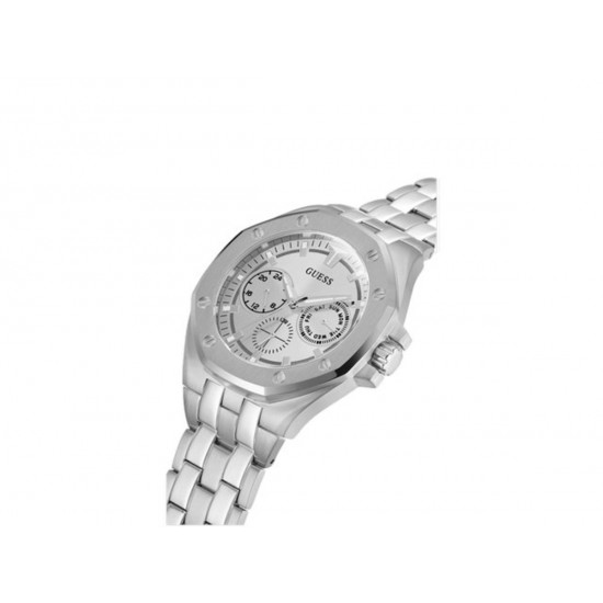 Horloge - Guess Horloge heren Mens Sport Steel Top Gun zilverkleur met  edelstaal band en zilverkleur wijzerplaat.