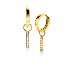 ZINZI Gold 14 krt gouden oorbedels staafje bezet met witte zirconia's 10mm ZGCH387  (zonder oorbellen) - 51629