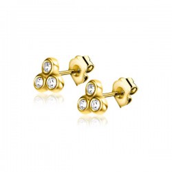 3mm ZINZI Gold 14 krt gouden oorknoppen met drie witte zirconia's in driehoekvorm gezet ZGO412 - 51628