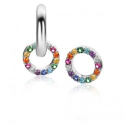 ZINZI zilveren oorbedels rond 8mm bezet regenboog kleuren ZICH2170Z (zonder oorringen) - 53343