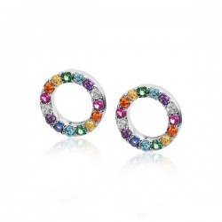 ZINZI zilveren oorbedels rond 8mm bezet regenboog kleuren ZICH2170Z (zonder oorringen) - 53343