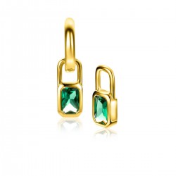 ZINZI gold plated zilveren oorbedels rechthoek met groene kleurstenen 13mm ZICH2307 (excl. oorringen) - 51706