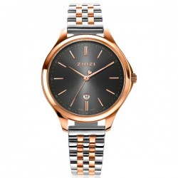 ZINZI Classy horloge 34mm grijze wijzerplaat roségoudkleurige stalen kast en bicolor band, ziw1027 - 50267