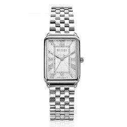 ZINZI Elegance horloge witte wijzerplaat en rechthoekige kast stalen schakelband 28mm extra dun ZIW1906 - 53503